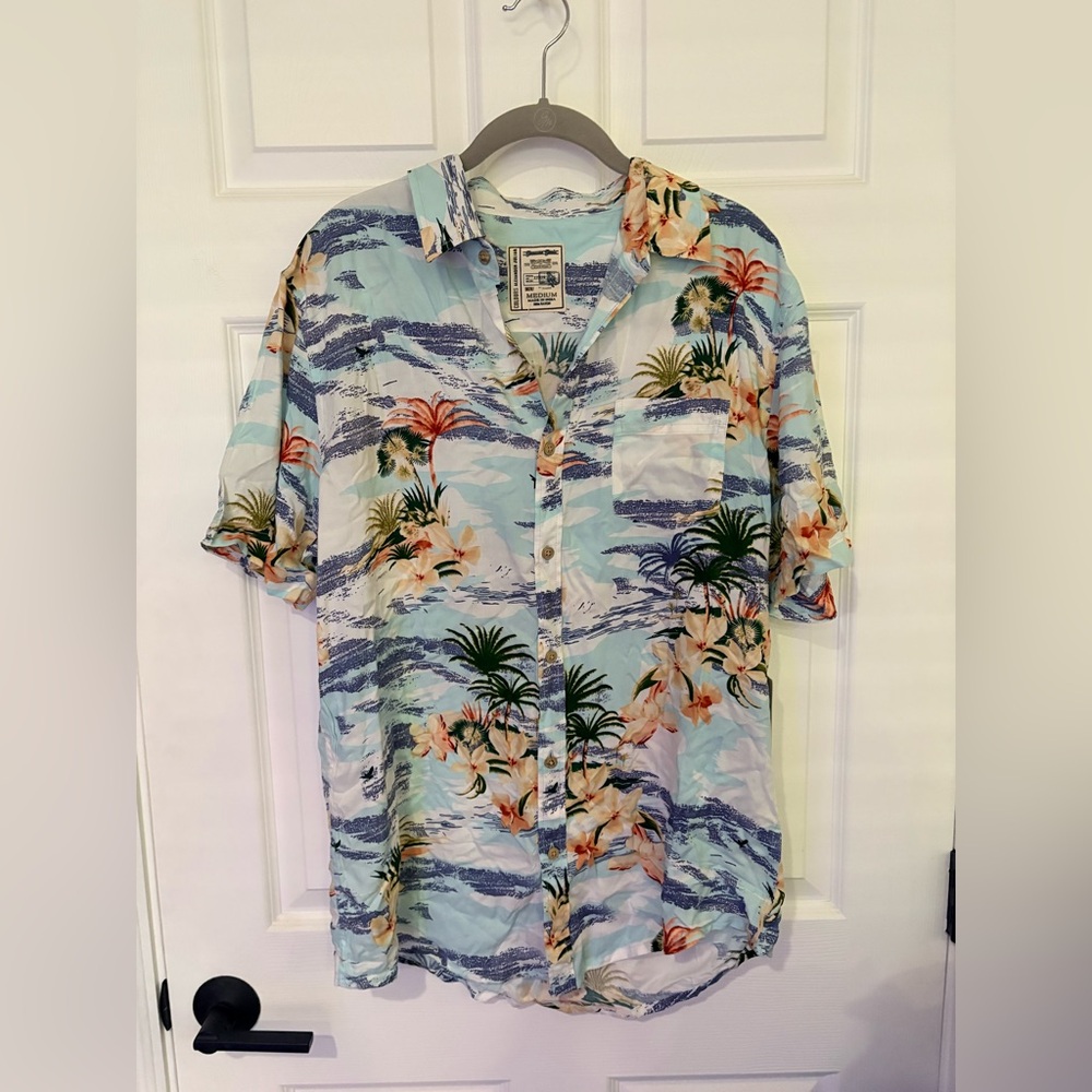 NWT Alexander Julian Blue and Green Tropical Hawaiian Men's Shirt Short Sleeve M